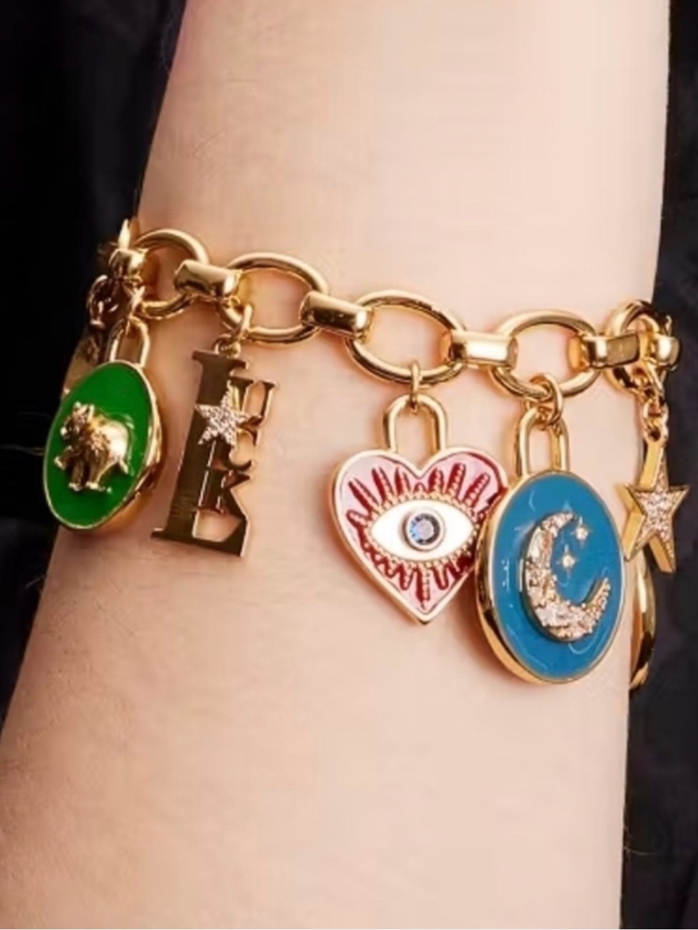 NEW Kate Spade Like Magic Charm Bracelet Star Sun Evil Eye Heart Luck Love Moon